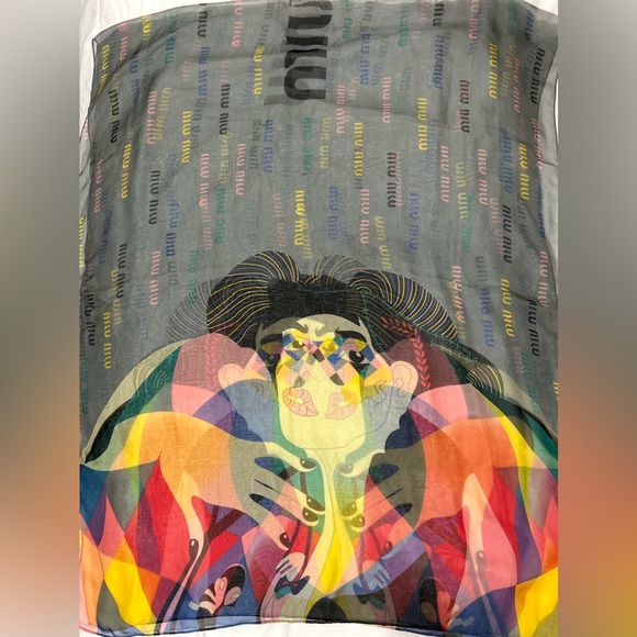 MiuMiu Vintage Silk Harlequin Grey Wrap/Scarf - Picture 6 of 14